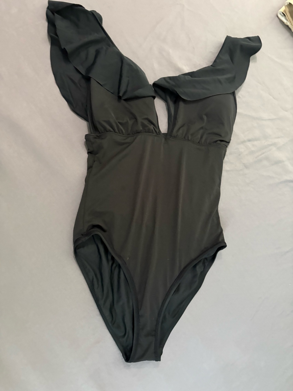 J. Crew Black Ruffle V-Neck One-Piece Swimsuit